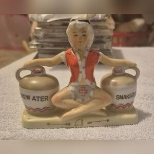 Vintage Figural Salt Pepper Shakers Native American Woman Firewater Snakejuice